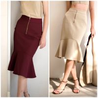 MOD SKIRT(2สี) กระโปรงสอบซิปหน้า มีดีเทลตกแต่งตรงชายระบาย PRE-ORDER 10-15 days