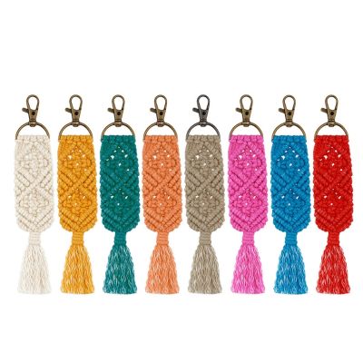 Tassel Macrame Keychains for Women Boho Handmade key Holder Keyring Macrame Bag Charm Car Hanging Jewelry Gifts