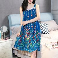 【 WYIN kitchen】 Sexy Nightdress Sleeveless Print Nightgown Cotton Night Wear Women 2022 Summer 【 WYIN kitchen】Spaghetti Strap Plus Size Nightgowns E1133