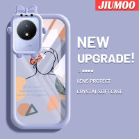 JIUMOO เคสสำหรับ VIVO Y02 Y02A เคส2023 Y11จังหวะสั้นๆเด็กผู้หญิงลวดลายสีสันสดใสน่ารักเลนส์กล้องถ่ายรูปแบบนิ่มสัตว์ประหลาดน้อยซิลิโคนโปร่งใสเคสป้องกันกันกระแทกแบบใสง่าย