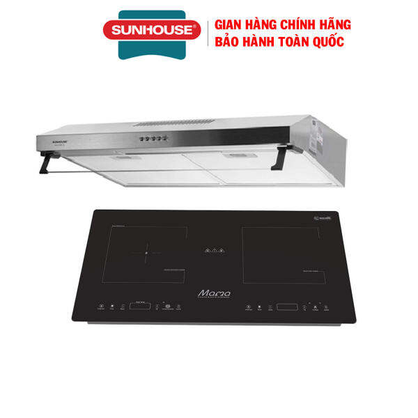 Combo Bếp đôi điện từ hồng ngoại Sunhouse MMB9100VN + Máy hút mùi Sunhouse SHB6118i