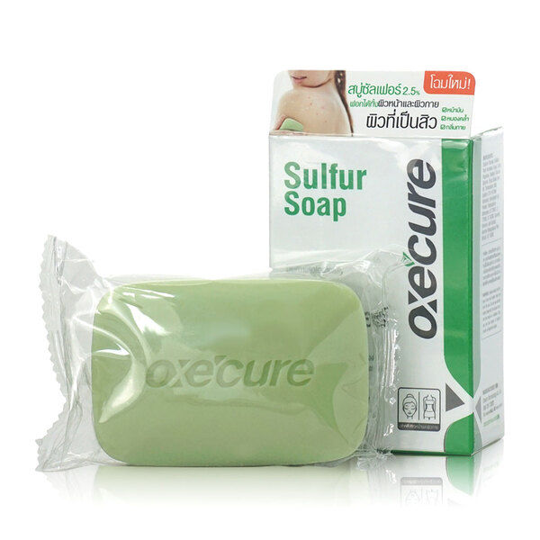 oxe-cure-sulfur-soap-ขนาด30กรัม-สบู่สำหรับคนเป็นสิว-ผิวมัน-ลดการสะสมของเชื้อแบคทีเรีย-ลดปัญหากลิ่นตัวและการอักเสบของผิวหนัง