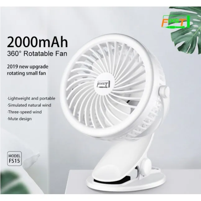 FS15 Rechargable 360 degree Rotation 3 Speeds Adjustment Mini Clip Fan ...