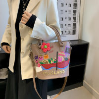 Womens Crossbody Bag New Fashion Handmade Embroidered Contrast Drawn Strap Handbag Shoulder Bag Crossbody Bucket Bag