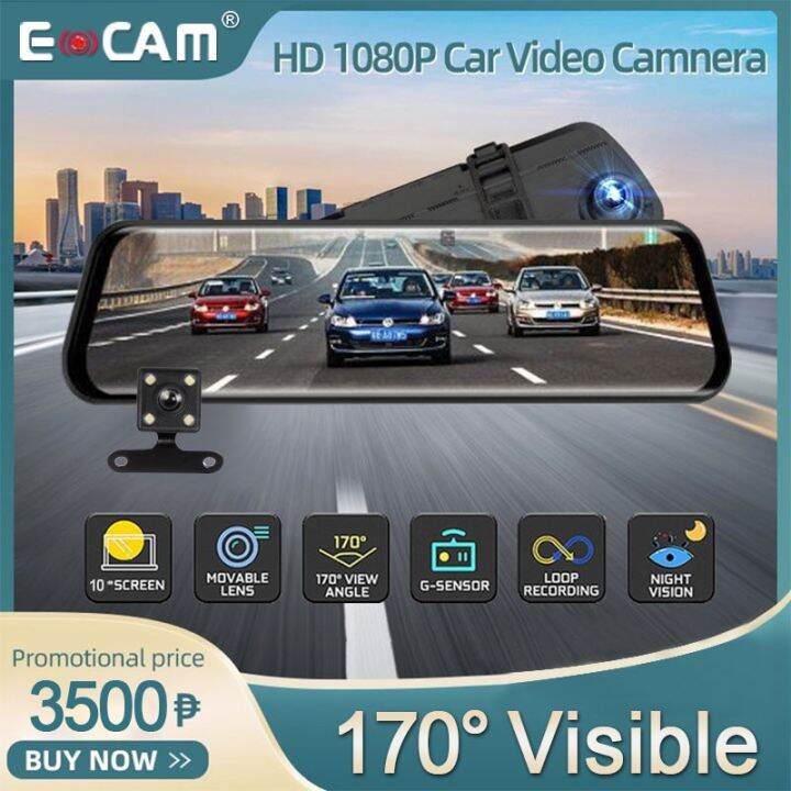 Ready stock ECAM dashcam A105 Dash Cam for Car 10 inch FHD 1080P Dual lens Rear view Mirror with