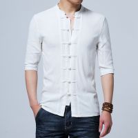 Tradictional Chinese Clothing For Men Half Sleeve Cotton Linen Chinese Style Shirts Kung Fu Tai Chi Tang Suit Style Tops CN-026