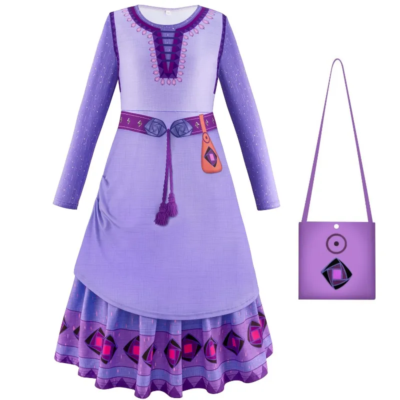 Wish Asha Cosplay Costume For Girls Purple Dress Halloween Fancy