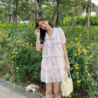 chuuchop_พร้อมส่ง(C7862)Lucy pink dress ชุดเดรสสั้นแต่งระบายชั้นๆ สีชมพู