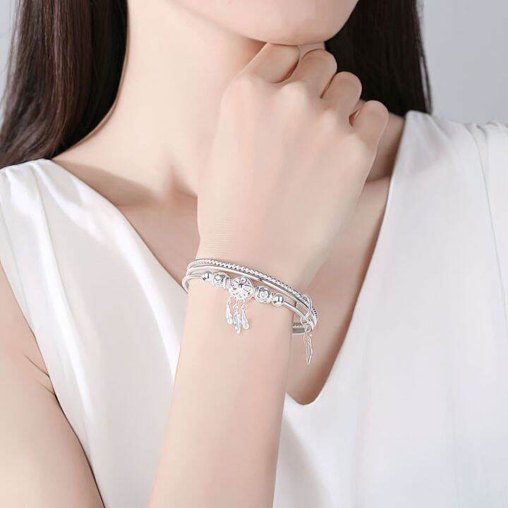 999-fine-silver-bracelet-female-junior-iii-contracted-students-three-times-sterling-bracelets-three-ring-bell-lettering