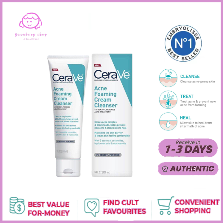 [ของแท้ 100%] CERAVE ACNE FOAMING CREAM CLEANSER BENZOYL PEROXIDE ACNE ...