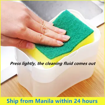 Dishwashing Liquid Automatic Dispenser Pressing Type Liquid Dispenser With  Scouring Pad, For Kitchen Cleaning