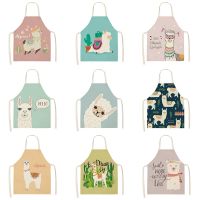 Alpaca llama Cactus Printed Sleeveless Aprons 53x65cm Cotton Linen Kitchen Women Pinafore Home Cooking Baking Waist Bibs 46263