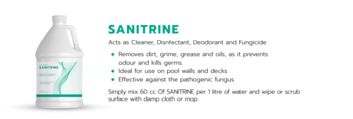 ซานิทรีน-sanitrine-กำจัดคราบสกปรก-คราบไขมัน-ป้องกันกลิ่น-ผสมฆ่าเชื้อโรค-บริเวณผนังสระว่ายน้ำ