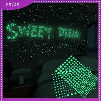 CHIZH 202PCS 3D เครื่องประดับห้องนอน ศิลปะบนผนัง จุดดาวเรืองแสง รูปลอกฟอง เรืองแสงในที่มืด สติ๊กเกอร์ติดผนังเรืองแสง