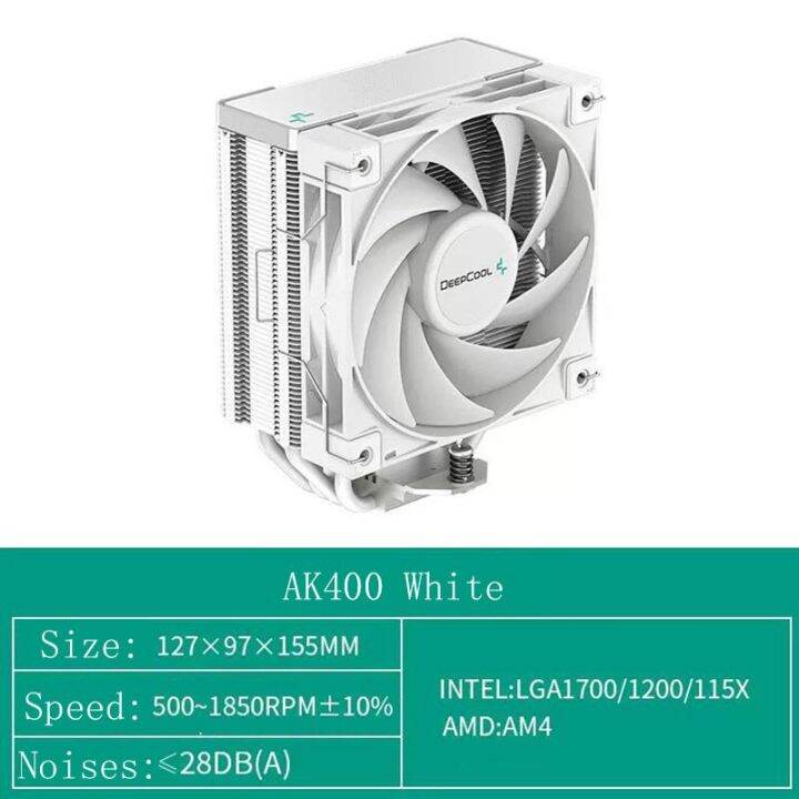 DEEPCOOL AK400 Black White CPU Air Cooling Radiator 6 Heatpipes Cooler ...