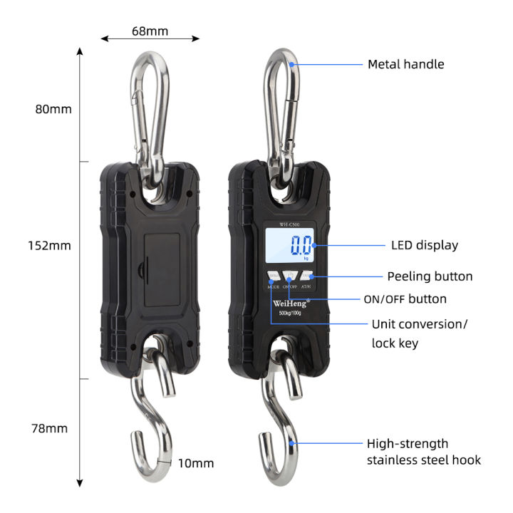 rcyago-เครื่องชั่งแขวนอิเล็กทรอนิกส์แบบพกพาช่วงน้ำหนัก0-2กก-500กก-โดยทั่วไปตอบสนองทุกความต้องการของการชั่งน้ำหนักในครัวเรือน