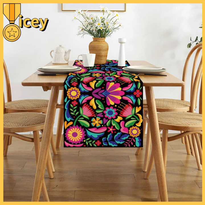 iceyhome-ผ้าลินินเม็กซิกันเฟียสต้าผ้าปูโต๊ะผ้าปูโต๊ะสำหรับในบ้านตกแต่งโต๊ะครัวห้องรับประทานอาหาร-33x180ซม