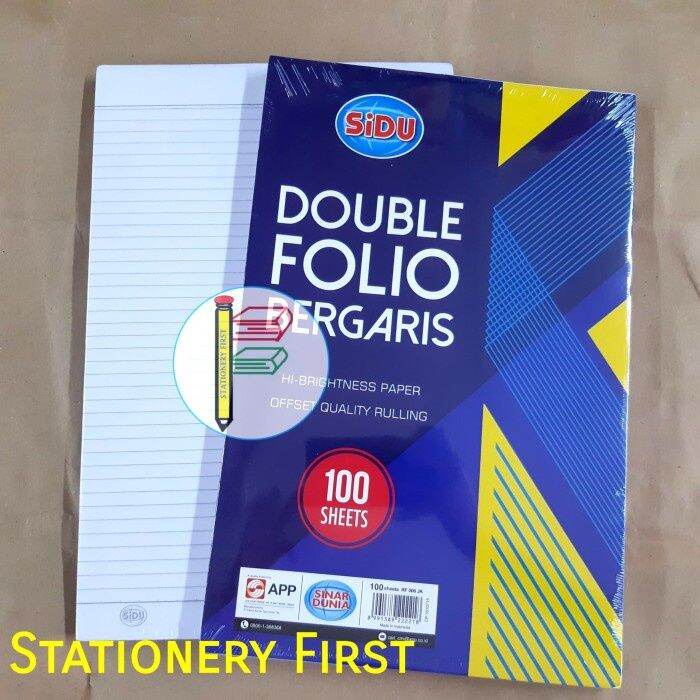 Kertas Double Folio Bergaris Isi 100 Lembar SIDU Sinar Dunia | Lazada ...