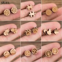 【YF】✚  SMJEL Bohemia Wood Earings for Jewelry Print Compass Small Earrings Piercing Accessory