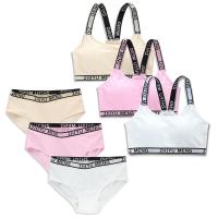 5SetsLot Teen Girls Underwear Set Soft Padded Cotton Letter Print Bra Panty Young Girls Bralette Yoga Sports Running Free Size