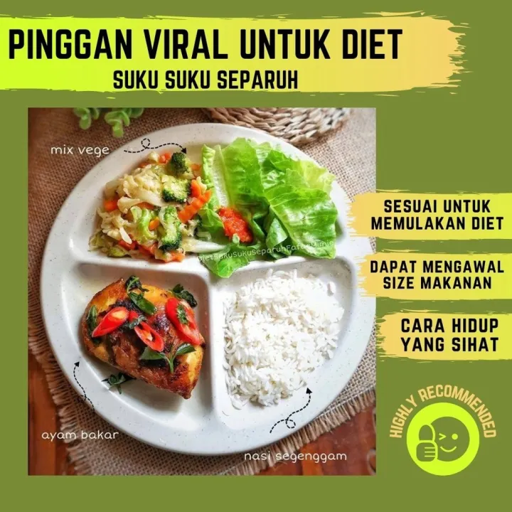 ☂ Pinggan Suku-Suku Separuh Pinggan Diet Orang Dewasa Portion Plate ...