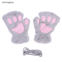 Jettingbuy ถุงมือครึ่งนิ้วรูปอุ้งเท้าอุ้งเท้าแมวแสนน่ารัก,แพนด้านุ่มนิ่มตุ๊กตาผ้านุ่มอบอุ่นของขวัญคริสต์มาสเครื่องแต่งกายฤดูหนาวผู้หญิง