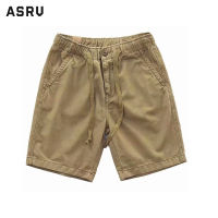 ASRV กางเกงขาสั้นขาตรงสีทึบกางเกงขาสั้นผู้ชายแบบลำลองเอวยางยืดผูกเชือก