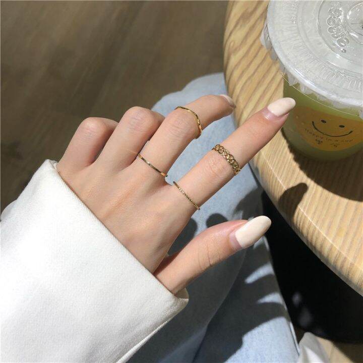 4pcsset-korean-simple-ins-twist-wave-ring-for-women-rings