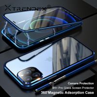 เคสโลหะแม่เหล็กสำหรับ iPhone,เคสป้องกันกล้องเคสตุ้งติ้งโทรศัพท์กระจกสองด้านเคสมือถือหรูหราสำหรับ iPhone 12 11 Pro Max Mini