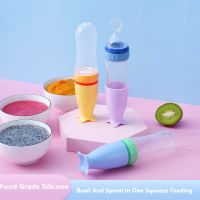 1 Pc Squeezing Feeding Bottle Silicone Soft Head Rice Cereal Spoon Baby Training Rice Spoon Infant Feeding Accessories Utensils Bowl Fork Spoon Sets