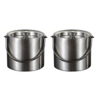 2X 3L 2 Tier Stainless Steel Insulation Ice Bucket with Lid Handle for Wine Champagne Bar Ktv