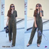 Jumpsuit จั๊มสูทยาว คอปกฮาวาย กระดุมหน้า คอลึกทำให้ดูไม่ตันใส่แล้วดูเพียว