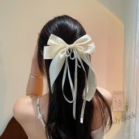 【Ready Stock】 ✸✙ C18 2023 Black Big Bow Satin Pearl Streamer Hair Clip