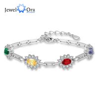 Customized Birthstone Bracelets &amp; Bangles for Women Sparkling Cubic Zirconia Flower Personalized Jewelry (JewelOra BA102477)