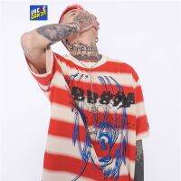 【Mens clothing】 UNCLEDONJM Striped Anime Toversized THip Hop Shirt Sleeve T-Shirt อะนิเมะWomen Accessories GlovesT-Shirts &amp; Tanks T-Shirts