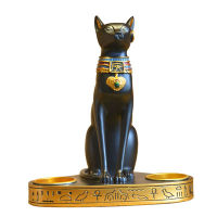 ERMAKOVA Egyptian Cat Craft Candlestick Candle Holder Resin Statue Retro Cat Goddess Figurine Home Office Garden Decoration Gift