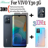 3IN BLKNAIM 1 Vivo Y30 5G Vivo ฟิล์มกระจก iPhone X พร้อม Privacy แก้วป้องกันแสงสีฟ้าฟิล์มปกป้องหน้าจอ Y30 + ฟิล์มเลนส์ + ฟิล์มด้านหลัง