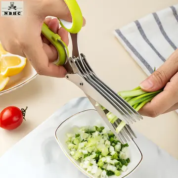  Herb Scissors, X-Chef Multipurpose 5 Blade Kitchen Herb Shears  Herb Cutter with Safety Cover and Cleaning Comb for Chopping Basil Chive  Parsley (Green) : Home & Kitchen