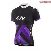 รูปแบบใหม่ ผู้หญิงขี่จักรยานย์ LIV ทีมแข่งเสื้อผ้าแขนสั้น MTB ท็อปส์กีฬากลางแจ้งชุดจักรยาน