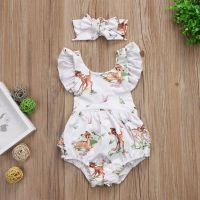 Pudcoco Newborn Toddler Baby Girl Clothes Deer Print Ruffles Romper Jumpsuit+Headband 2Pcs Outfits Baby Summer Clothing