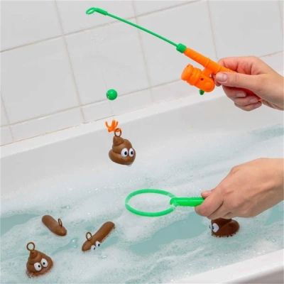 QIEPING Funny Puzzle Fishing Rod Net Poo Float Bathing Prank Toys Childrens Swimming Game Bath Fishing Game Toy