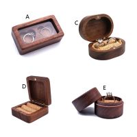 ☆ Walnut Wood Jewelry Box Poposal Portable Ring Holder Rustic Wedding Ring Box