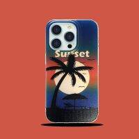 Summer Hong Kong Wind Dusk Sunset Coconut Tree Suitable For Apple 14Pro Mobile Phone Case Iphone13 Laser Anti-Fall 12/11 Straight Edge Hard Bottom 【SEP】