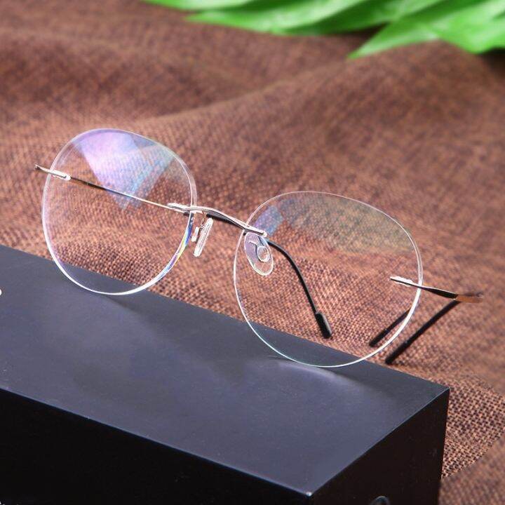 Titanium Glasses Frame Rimless Women's Glasses Round Eyeglasses Men