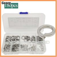 GEORG 180Pcs 304สแตนเลสสตีล แหวนล็อคสปริง ขนาด8นิ้ว M2-M10 ชุดแยกประเภทแหวนล็อก พร้อมกล่องเก็บของ วงแหวนแยกแบบวงกลม สลักเกลียว