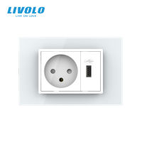 Livolo Israel 16A Wall Power Socket with 2.1 A USB Charger , Crystal Glass Panel