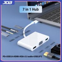 JDB 7 In 1ประเภท C HUB USB-C ถึง4K HDMI VGA 3.5 USB เสียง USB 3.0 HUB Thunderbolt 3สำหรับ iPad Air 2020/MacBook Pro 2020, iPad Pro 2020, SAMSUNG S20 +,พื้นผิว Pro 7, MacBook Air 2020, iPad Pro 2018,Huawei P40 P30,Ipad Pro 2021