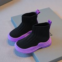 Winter Boots for Girls Socks Boots 2022 Autumn High-top Boots Breathable Mesh Flying Knitting Shoes Childrens Sports Boots