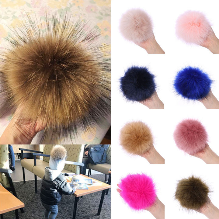 bqgbg63511หมวกปอมปอมขนาดใหญ่15ซม-หมวกแบบถักเลียนแบบขน-pompom-skullie