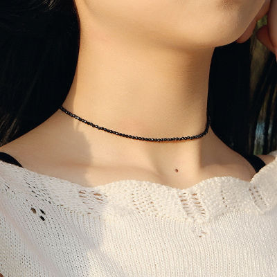 Short Necklace Fashion Brand Simple Black Beads Female Jewelry Crystal Glass Bead Choker Dazzle Beaded Choker Clavicular Chain